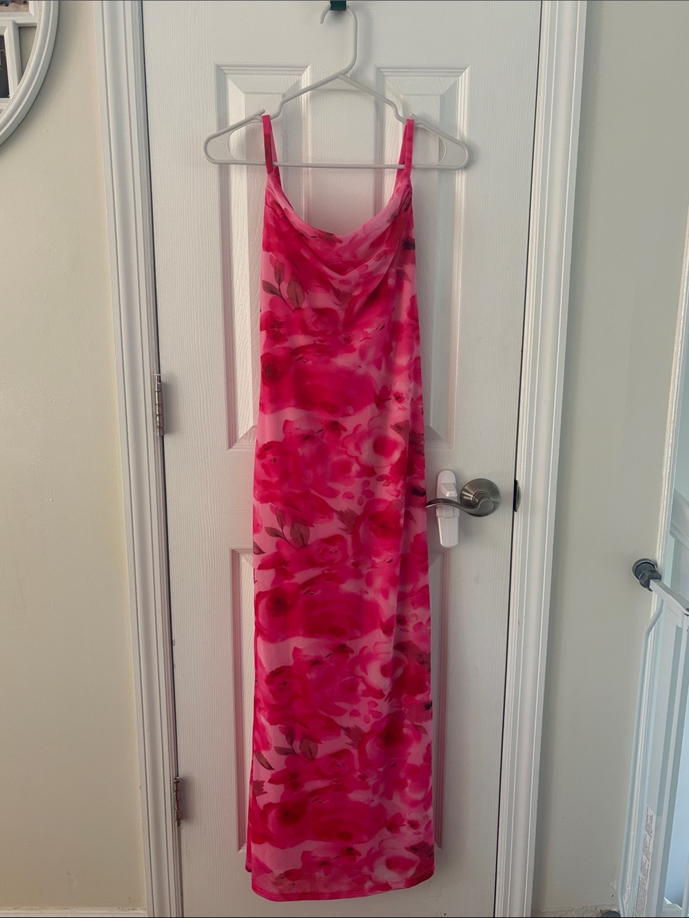 Pink Floral Cowl Neck Maxi Dress